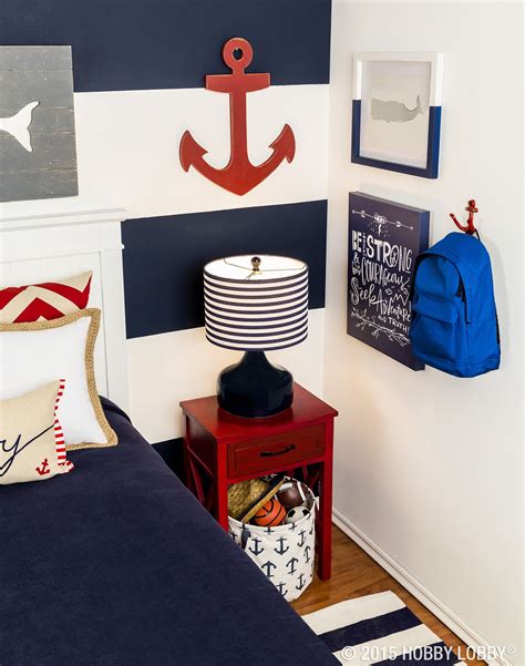 Complete With Blue White And Pops Of Red This Nautical Themed Room Is