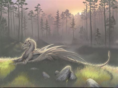 Peaceful White Dragon In A Meadow Types Of Dragons White Dragon