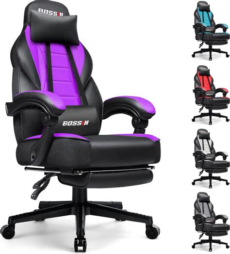 Amazon Com BOSSIN Purple Gaming Chair Leather Computer Desk Chair