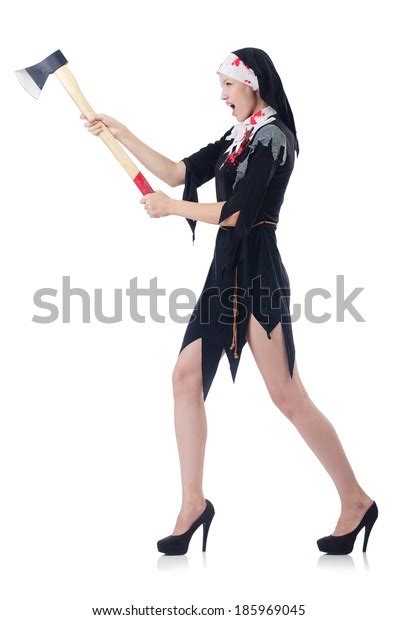 Woman Devil Axe Pushing Away Virtual Stock Photo 185969045 Shutterstock