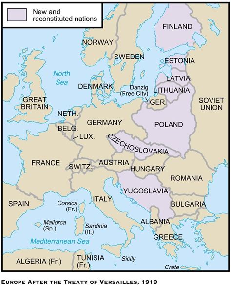 A Map Of Europe After The Treaty Of Versailles Europe Map Map