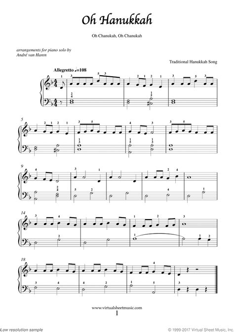 Hanukkah Piano Sheet Music Jewish Chanukah Songs Pdf