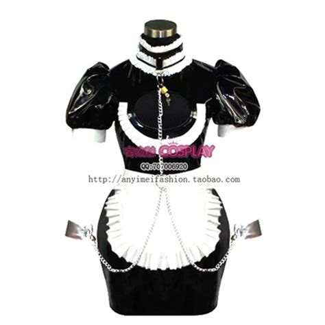 buy free shipping sexy sissy maid pvc dress uniform lockable cosplay costume