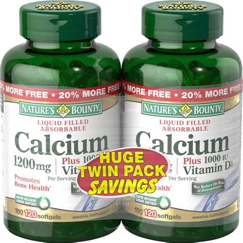Natures Bounty Calcium Plus Vitamin D Twin Pack 1200 Mg 240 Count Health