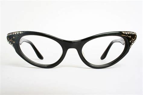 Black Winged Rhinestones Vintage Cat Eye Glasses Frames