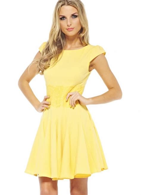Yellow Cocktail Dress Yellow Fit And Flare Dress UsTrendy Melanie