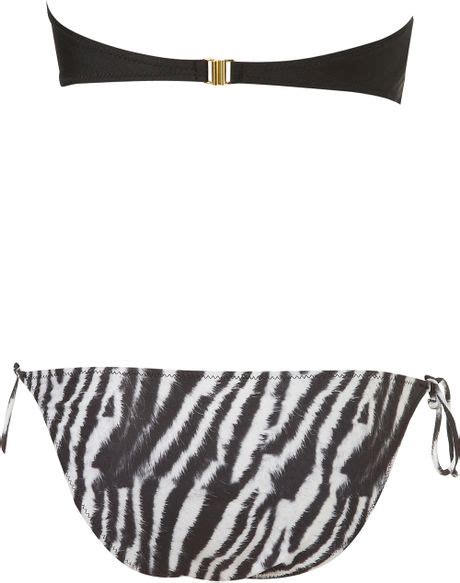 Topshop Zebra Bandeau Bikini In Animal Black Lyst