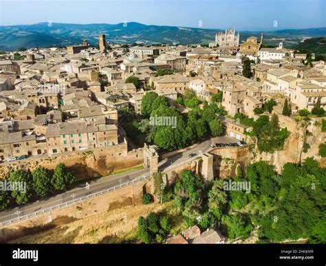 Aerial View Of The Famous Orvieto A Medieval Hill Town Rising Above