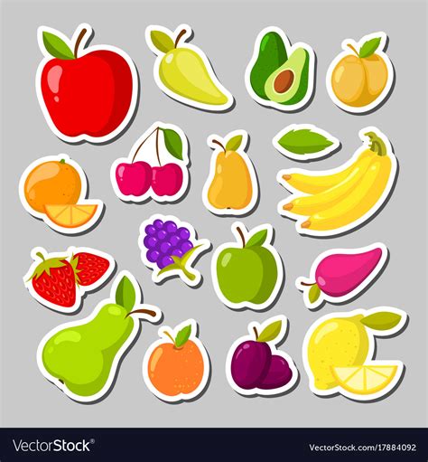 Set Cute Fruits In Form A Stickers Royalty Free Vector Image