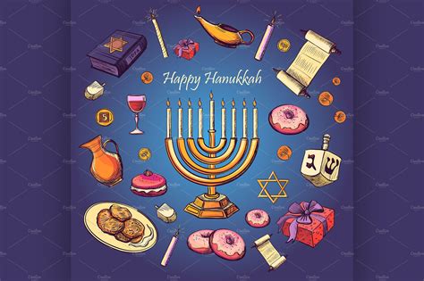 Happy Hanukkah Holiday Pre Designed Illustrator Graphics ~ Creative