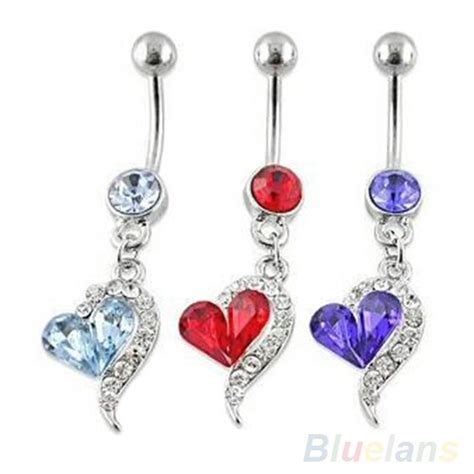 Hot Pcs Rhinestone Crystal Heart Barbells Navel Belly Bar Button Ring