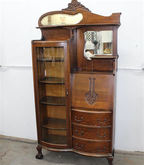Lot Victorian Oak Secretary Curio Cabinet