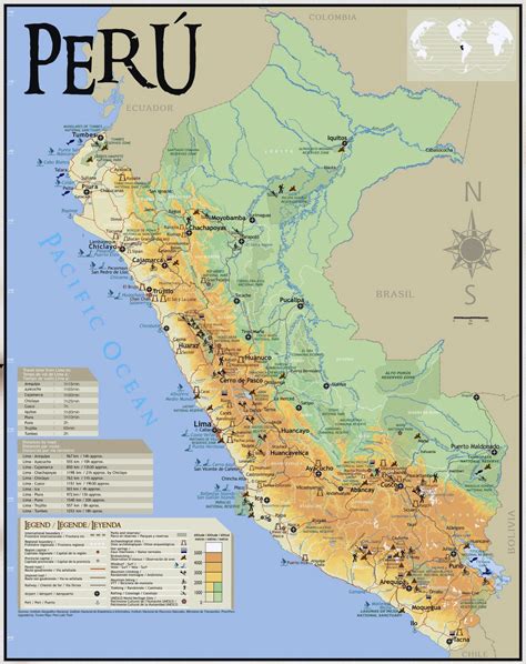 Large Tourist Map Of Peru Perú Arequipa Iquitos