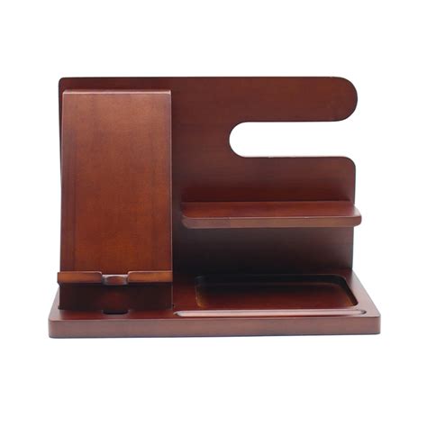 Ebony Wood Phone Docking Station Wooden Charging Stand Night Day