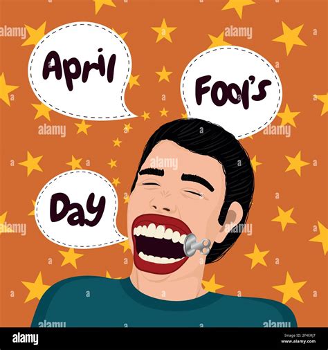 april fool day poster laughing man with funny mouth pop art style