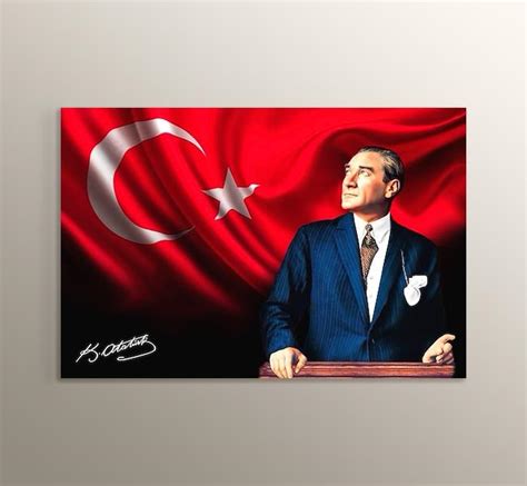 Atatürk ve Dalgalanan Türk Bayrağı Mdf Tablosu Tablohane