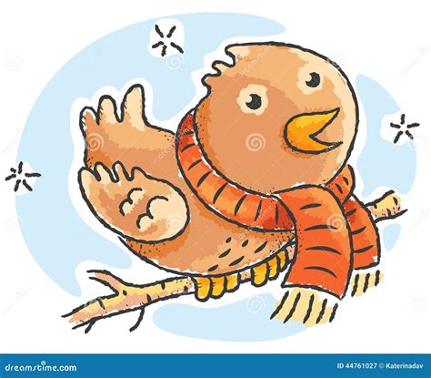 Cartoon Bird Wearing Scarf On A Winter Day Stock Vector Illustration