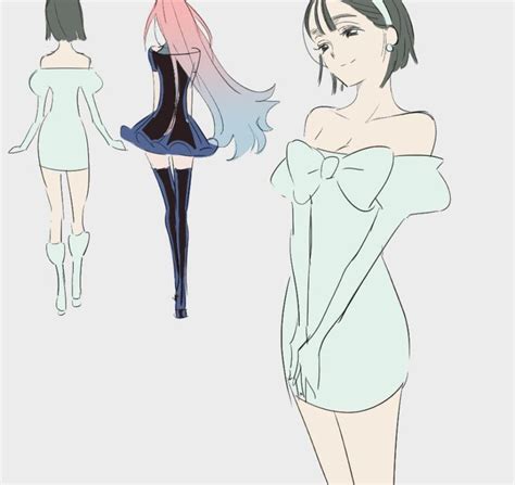 Three Anime Girls With Long Hair And Dresses