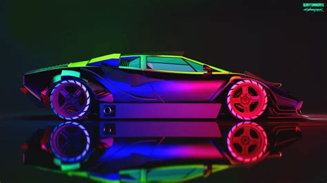 Auto Lamborghini Neon Machine Car Art Neon Countach Rendering