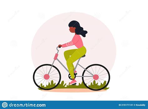 Girl Riding A Bike Cute Vector Illustration In Flat Style Stock Vector Illustration Of