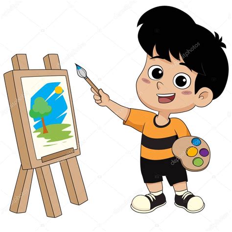 Vector Niño Pintando Niño Pintando Un Cuadro — Vector De Stock