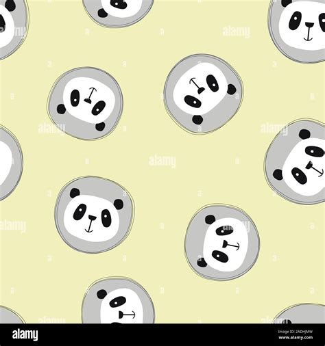 Cute Doodle Panda Seamless Pattern Vector Illustration Stock Vector