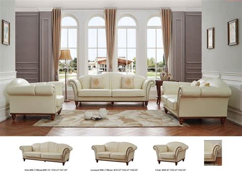 Esf 2601 Ivory Modern Italian Leather Living Room Sofa Made In Italy