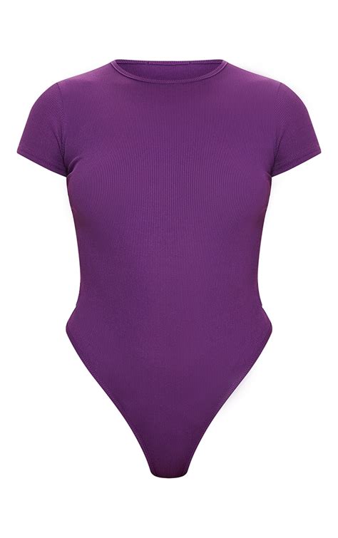 Purple Short Sleeve Crew Neck Bodysuit Tops Prettylittlething