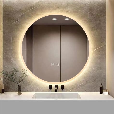 Yoshoot Patterned 50cm Round Bathroom Mirror Wall Mounted With 3 Color Dimmable Led Light