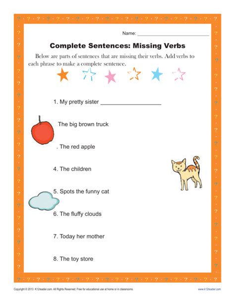 Complete The Sentences Verb Worksheet