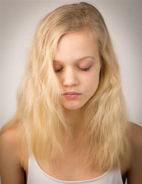 Beautiful Serious Blond Girl With Closed Eyes Stock Image Image Of