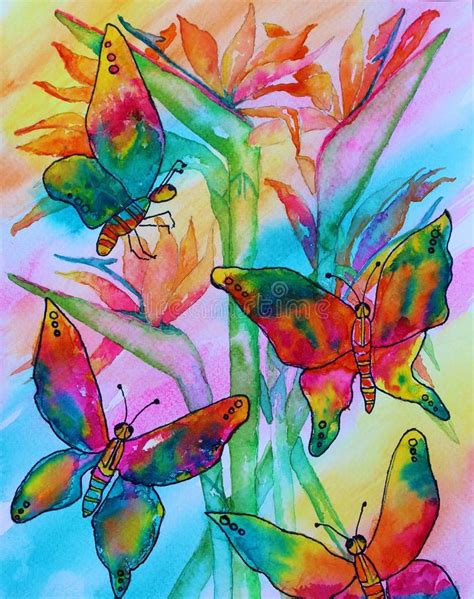 Butterflies Watercolor Painting Stock Illustration Illustration Of