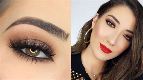 Sparkly Brown Smokey Eye And Red Lips Makeup Tutorial Youtube