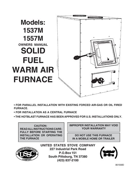 United States Stove Company 1557m User Manual 28 Pages Also For 1537m