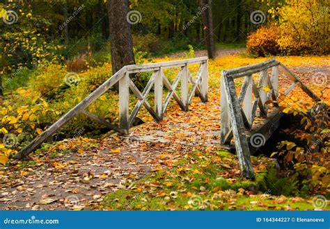Old Wooden Bridge In Misty Autumn Park In Finland Stock Image Image