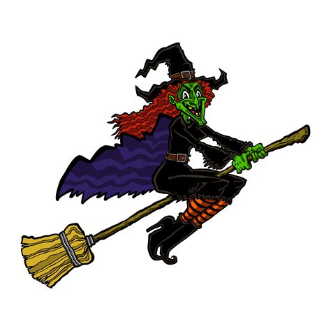 Witch Riding A Broom Cartoon Vector 552699 Vector Art At Vecteezy