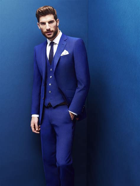 2 Piece Moss 1851 Electric Blue Suit With Matching Bespoke Waistcoat