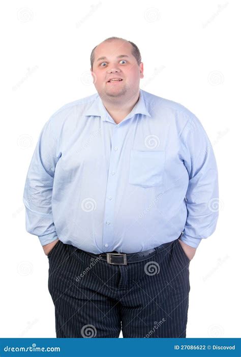 Fat Man In A Blue Shirt Contorts Antics Stock Photo Image Of Blue