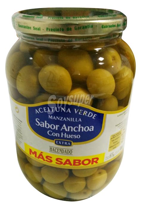 Hacendado Aceituna Manzanilla Con Hueso Sabor Anchoa Tarro 835 G