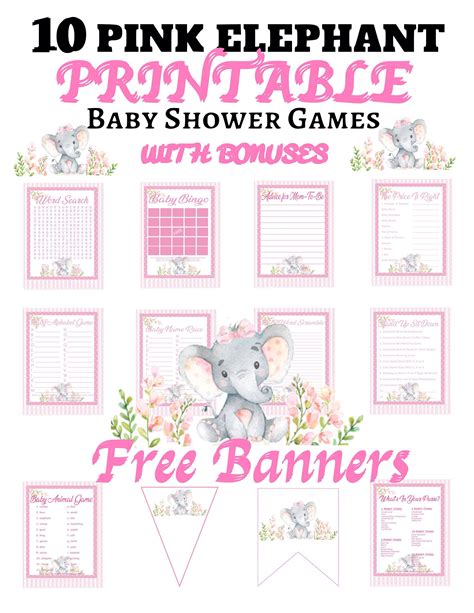 I have personally vetted every single one of these printables. Pink Elephant Baby Shower Games/10 Game Set/PLUS 2 FREE ...