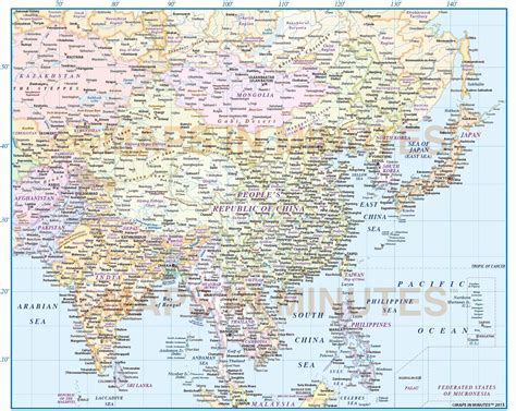 Digital Vector Map Of East Asia Region Political With Ocean Contours