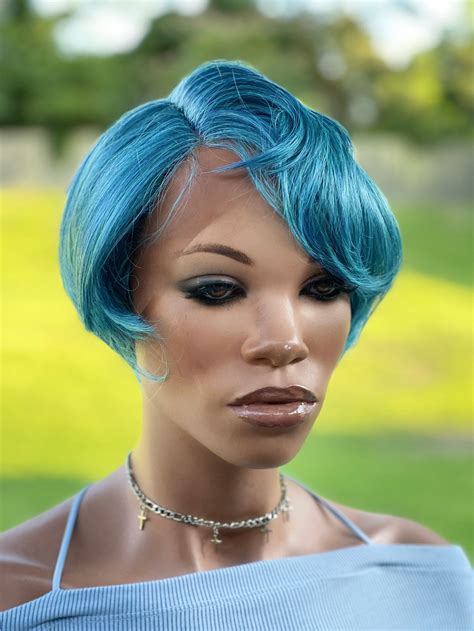 Turquoise Blue Wig Short Teal Blue Pixie Wig Blue Tapered Etsy