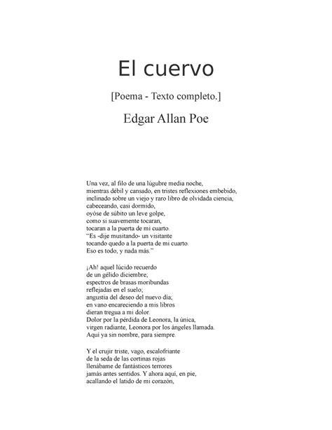 El Cuervo Alan Poe Poema Escrito Por Edgardo Alan Poet El Cuervo Poema Texto Completo