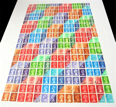 Optical Illusion Rainbow Wall Art Upcycled British Machin Postage Stamps