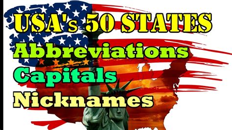 50 States Of The Usa Abbreviations Capitals And Nicknames Youtube