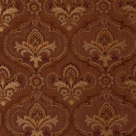 Brick Brown Damask Damask Upholstery Fabric