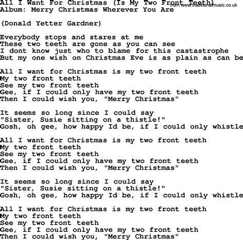 All I Want For Christmas Is My Two Front Teeth Lyrics And Chords