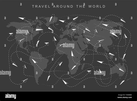 Travel Around The World Template Illustration With World Map And Paper
