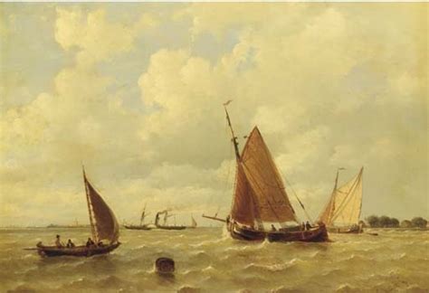 Everhardus C Koster Sailing Vessels And A Steamship By A Coast