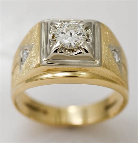 Mens 14k Yellow Gold Mens Vintage Diamond Ring 67cts Tdw Size 85